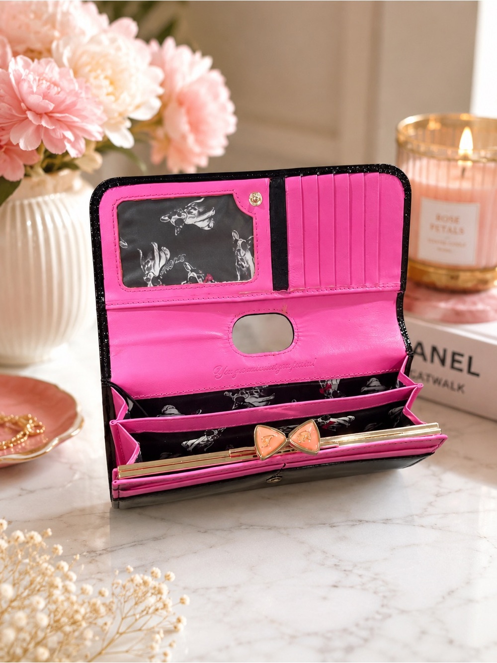 Ted Baker Black Patent Leather Kiss Lock Wallet